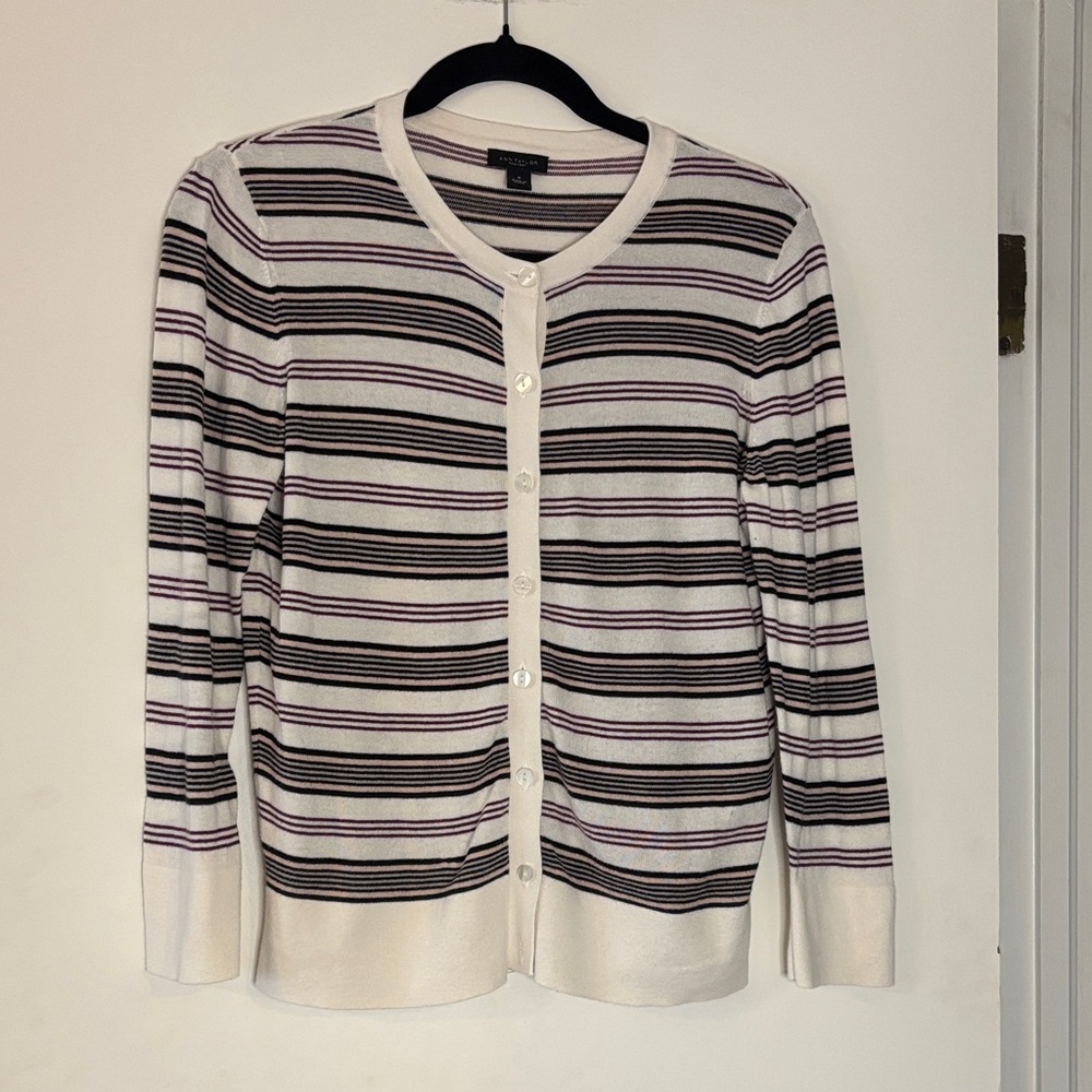 Ann Taylor Factory Striped Cardigan - Black and Cream